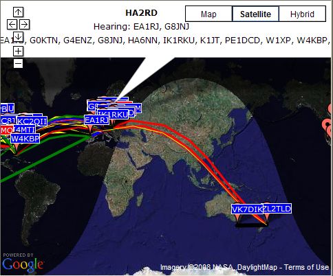 HA2RD 7 MHZ activity: 'st row: heard, second row: heard by