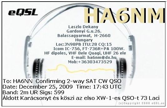 1st ever HA to HA CW QSO through the Chinese HO-68 satellite.